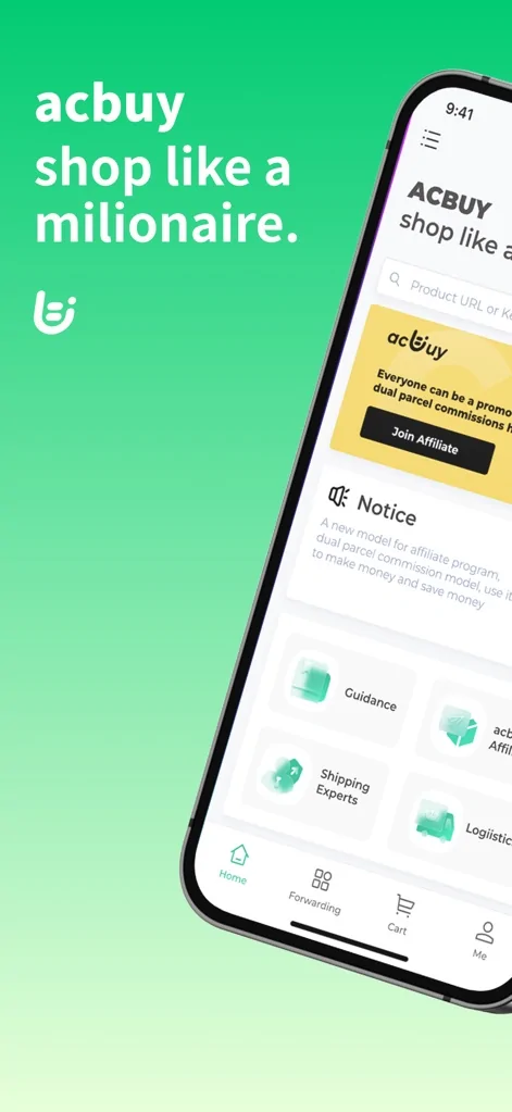 ACbuy mobile app home screen